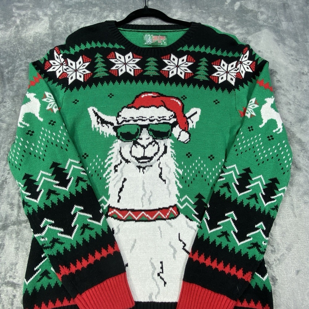 Ugly Christmas Sweater Mens Large Alpaca Llama Blizzard Xmas All Over Print AOP - Picture 1 of 8